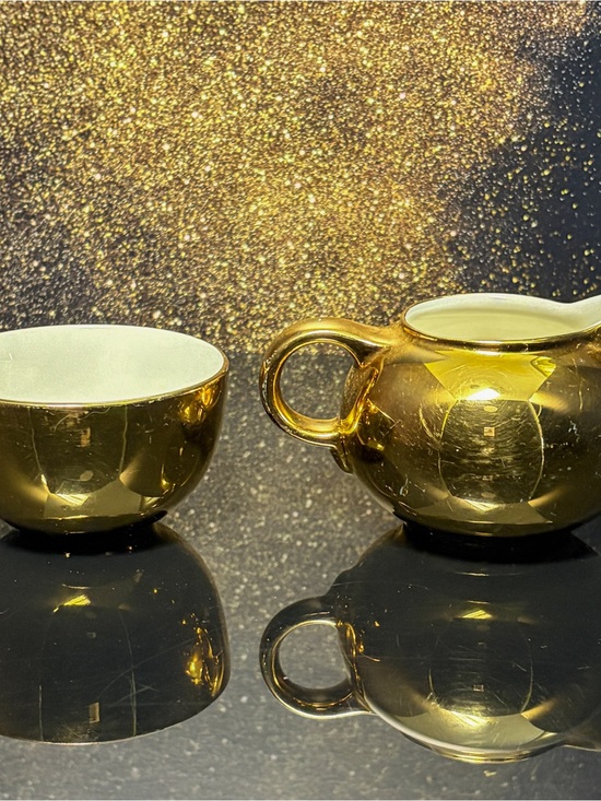 Hall Golden Glo Other - Vintage Hall China Golden Glo Creamer & Open Sugar Bowl Set 22K Gold